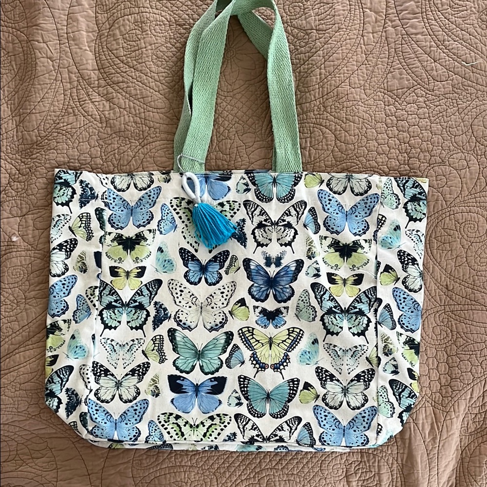 Oversized Cotton Butterfly Print Tote Bag; NWT